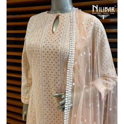 Light Orange Georgette Straight pant Suit