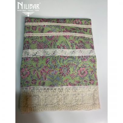 Green Cotton Printed Unstitched Suit