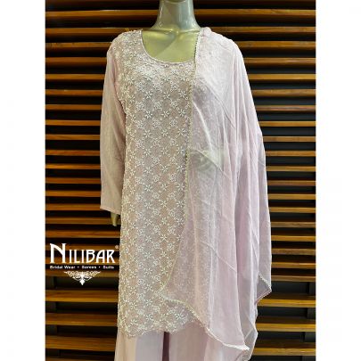 Lavender Chinon and Chiffon Palazzo Suit Set