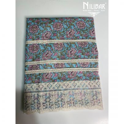 Blue Cotton Printed Unstitched Suit