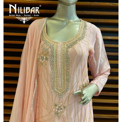 Peach Chinon and Chiffon Palazzo Suit Set
