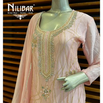 Peach Chinon and Chiffon Palazzo Suit Set