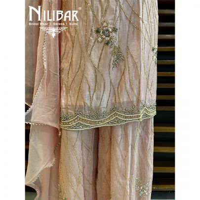 Peach Chinon and Chiffon Palazzo Suit Set