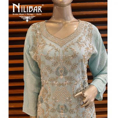 Baby Blue Chinon and Chiffon Palazzo Suit Set