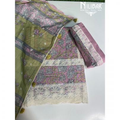 Mauve Cotton Printed Unstitched Suit