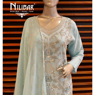 Baby Blue Chinon and Chiffon Palazzo Suit Set