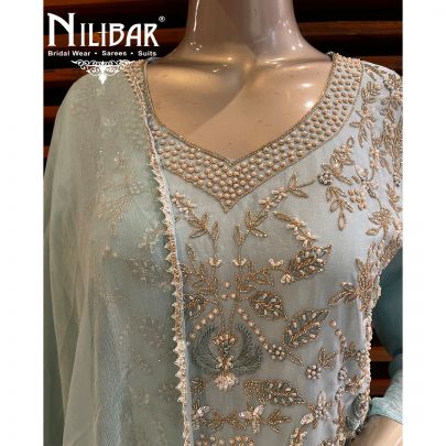 Baby Blue Chinon and Chiffon Palazzo Suit Set