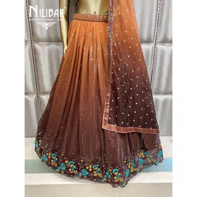 Chest Nut Brown Georgette and Organza Lehenga