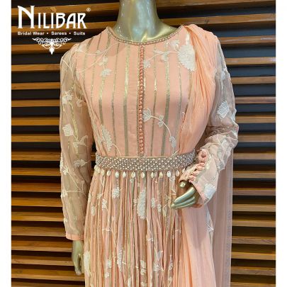 Salmon Pink Georgette Anarkali Suit