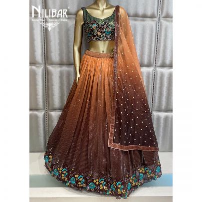 Chest Nut Brown Georgette and Organza Lehenga