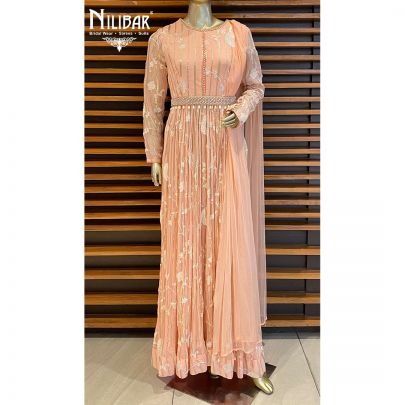 Salmon Pink Georgette Anarkali Suit