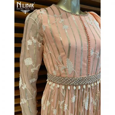 Salmon Pink Georgette Anarkali Suit