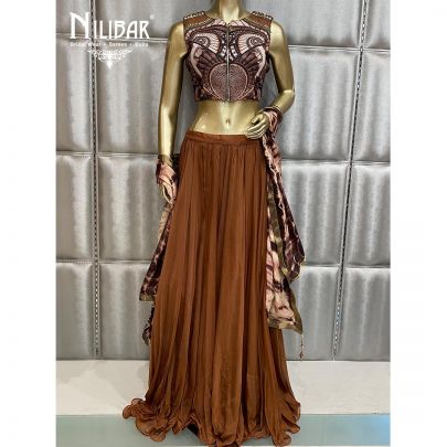 Cinnamon Brown Silk and Georgette Lehenga