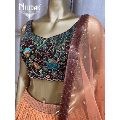 Chest Nut Brown Georgette and Organza Lehenga