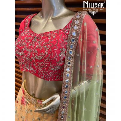 Hot Pink and Yellow Crepe lehenga