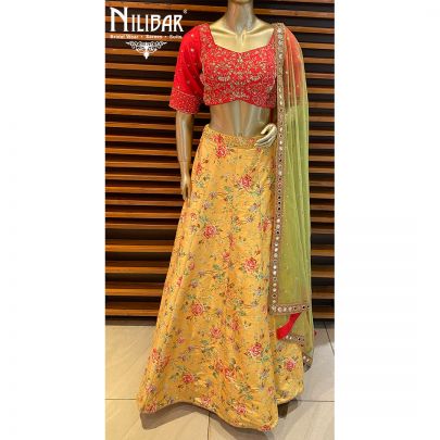 Hot Pink and Yellow Crepe lehenga
