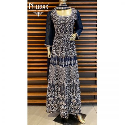 Prussian Blue Georgette Anarkali Suit