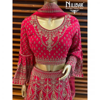 Cerise Pink Crepe and Net Lehenga