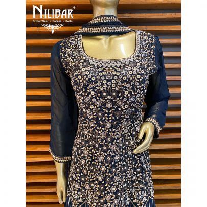 Prussian Blue Georgette Anarkali Suit