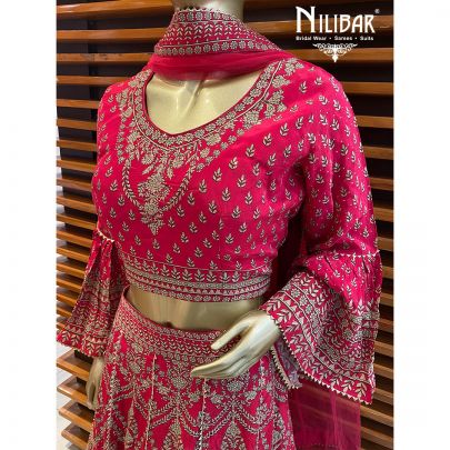 Cerise Pink Crepe and Net Lehenga