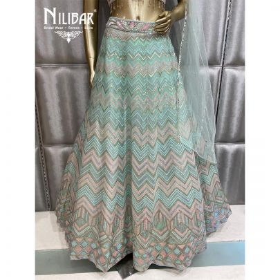 Mint Green Net Lehenga's