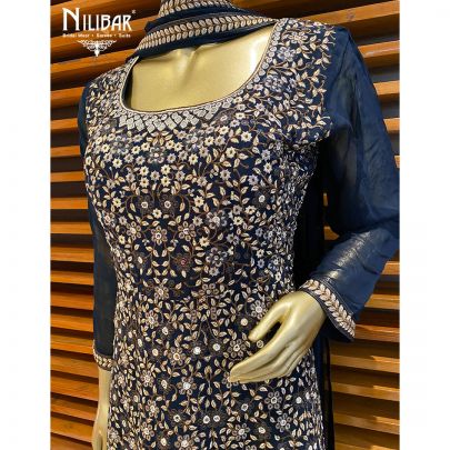 Prussian Blue Georgette Anarkali Suit