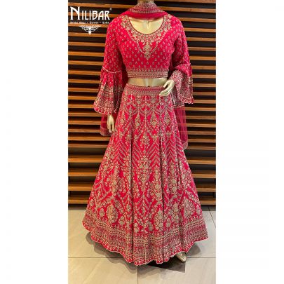 Cerise Pink Crepe and Net Lehenga