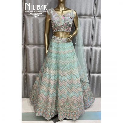 Mint Green Net Lehenga's