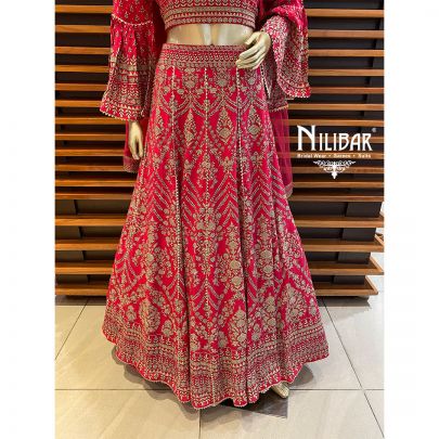 Cerise Pink Crepe and Net Lehenga