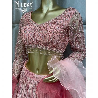 Punch Pink Net and Organza Lehenga