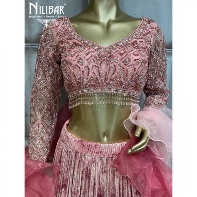 Punch Pink Net and Organza Lehenga