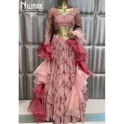 Punch Pink Net and Organza Lehenga