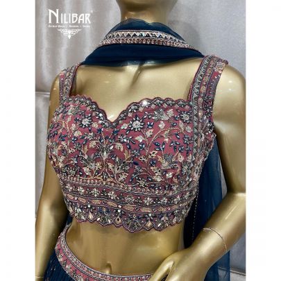 Agean Blue and Mauve Georgette and Net Lehenga