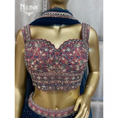 Agean Blue and Mauve Georgette and Net Lehenga