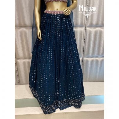Agean Blue and Mauve Georgette and Net Lehenga