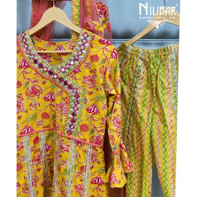 Honey Yellow Cotton Palazzo Suit