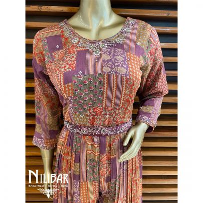 Orange and Multicolor Chinon Printed Jumpsuit