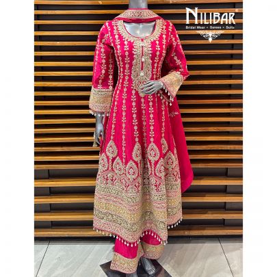 Bright Pink Silk Anarkali Suit
