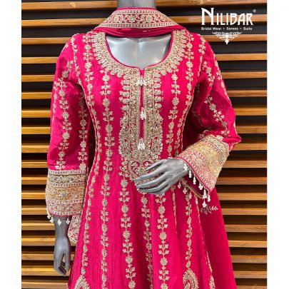 Bright Pink Silk Anarkali Suit