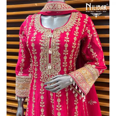 Bright Pink Silk Anarkali Suit