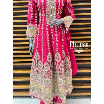 Bright Pink Silk Anarkali Suit