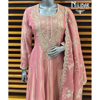 Light Pink Lamé Silk Anarkali Suit
