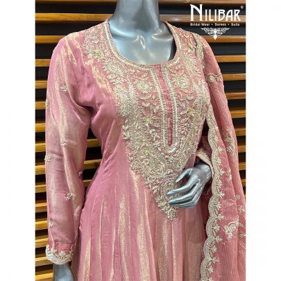 Light Pink Lamé Silk Anarkali Suit