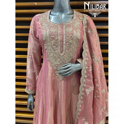 Light Pink Lamé Silk Anarkali Suit