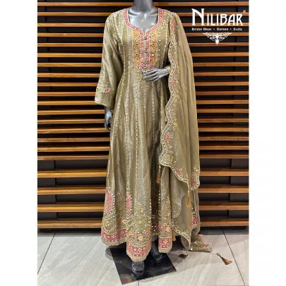 Light Green Lamé Silk Anarkali Suit