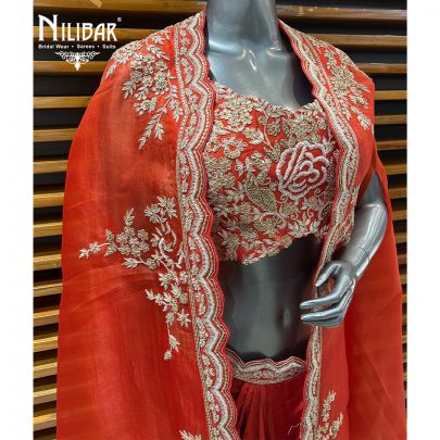 Orange Silk Top Paired With  Satin Bottom & Organza Cape Indo-Western Set