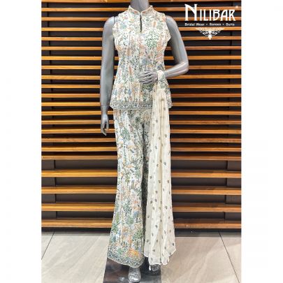 White Georgette Indo-Western Set