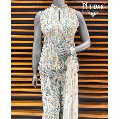 White Georgette Indo-Western Set