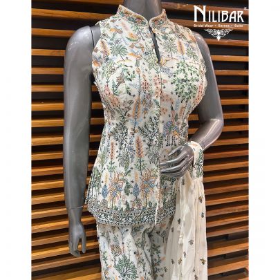 White Georgette Indo-Western Set