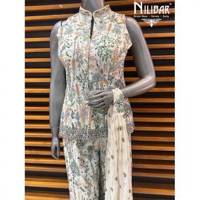 White Georgette Indo-Western Set